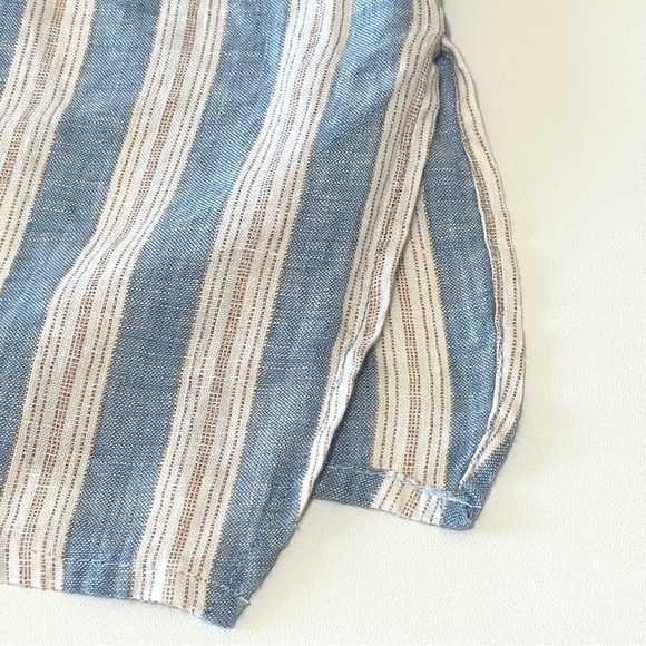 Boden Relaxed Linen Button Down Shirt Porcelain Blue Sparkle Stripe 14R - Picture 15 of 16